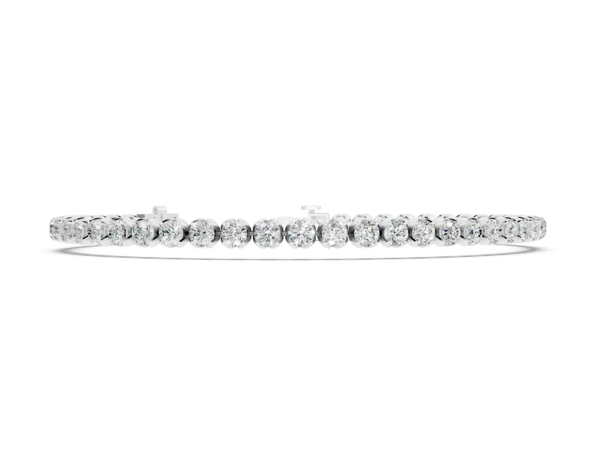 Round Cut Diamond Tennis Bracelet with Claw Prong Setting Silver