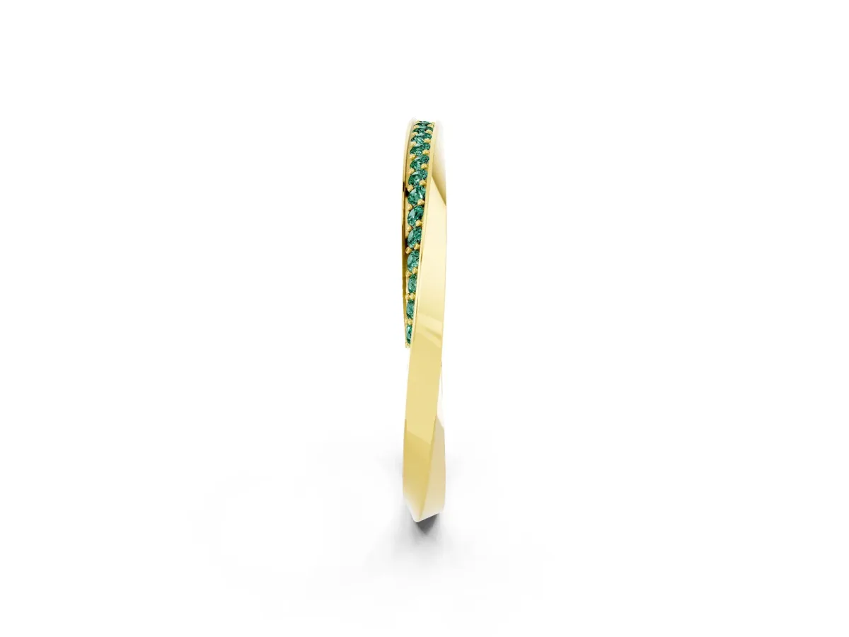 Pavé Round Green Sapphire Twist Band Yellow gold