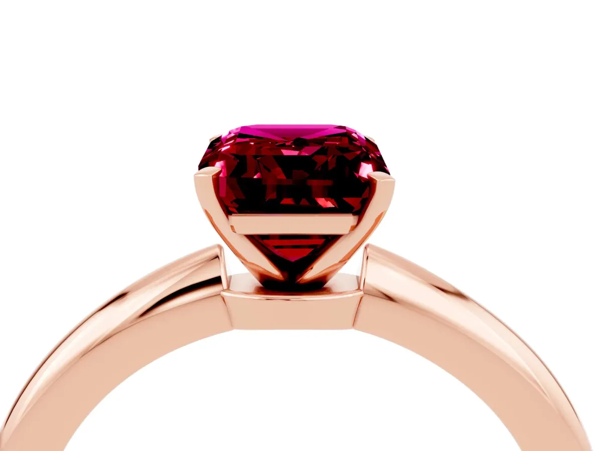 Emerald Cut Garnet Solitaire Ring with Six-Prong Setting and Classic Band Rose gold