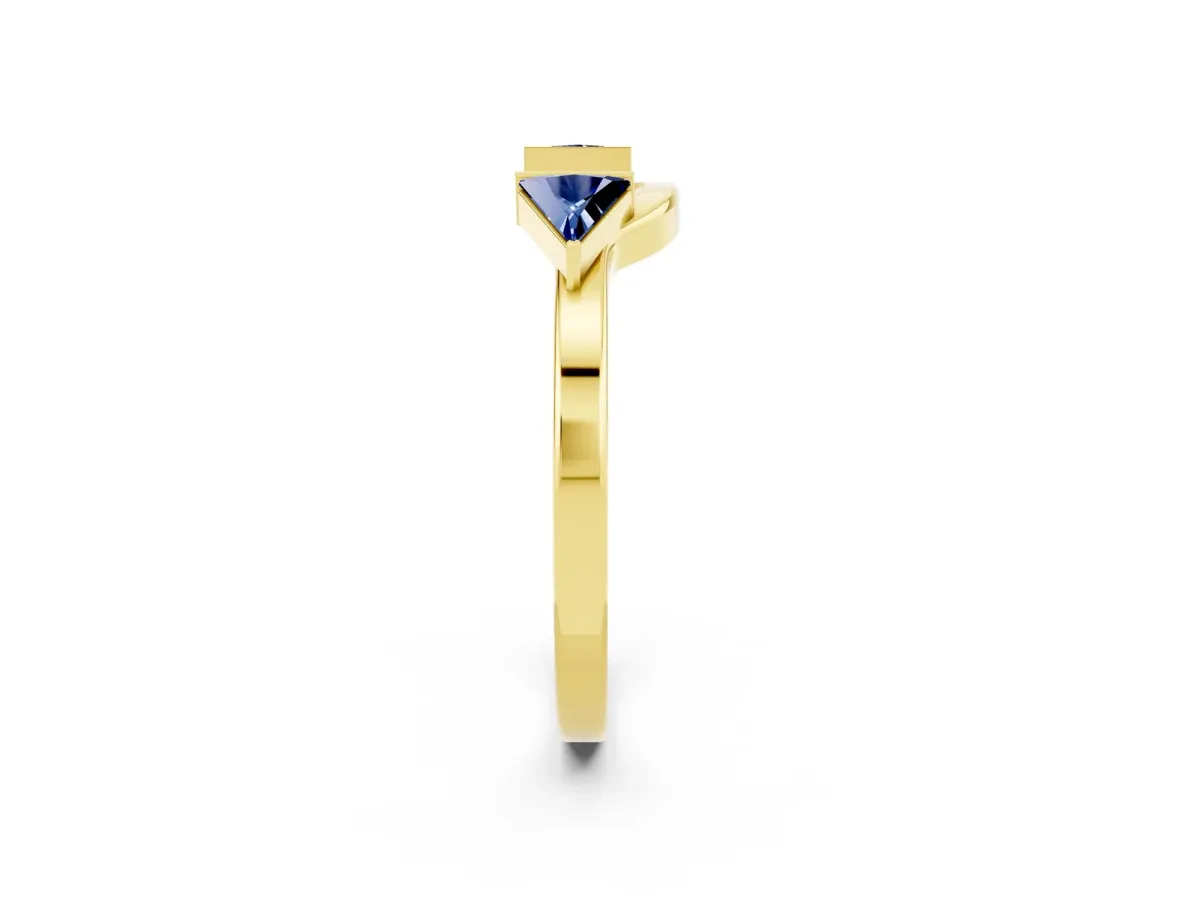 Trillion Blue Sapphire Open Band Ring with Bezel Setting Yellow gold