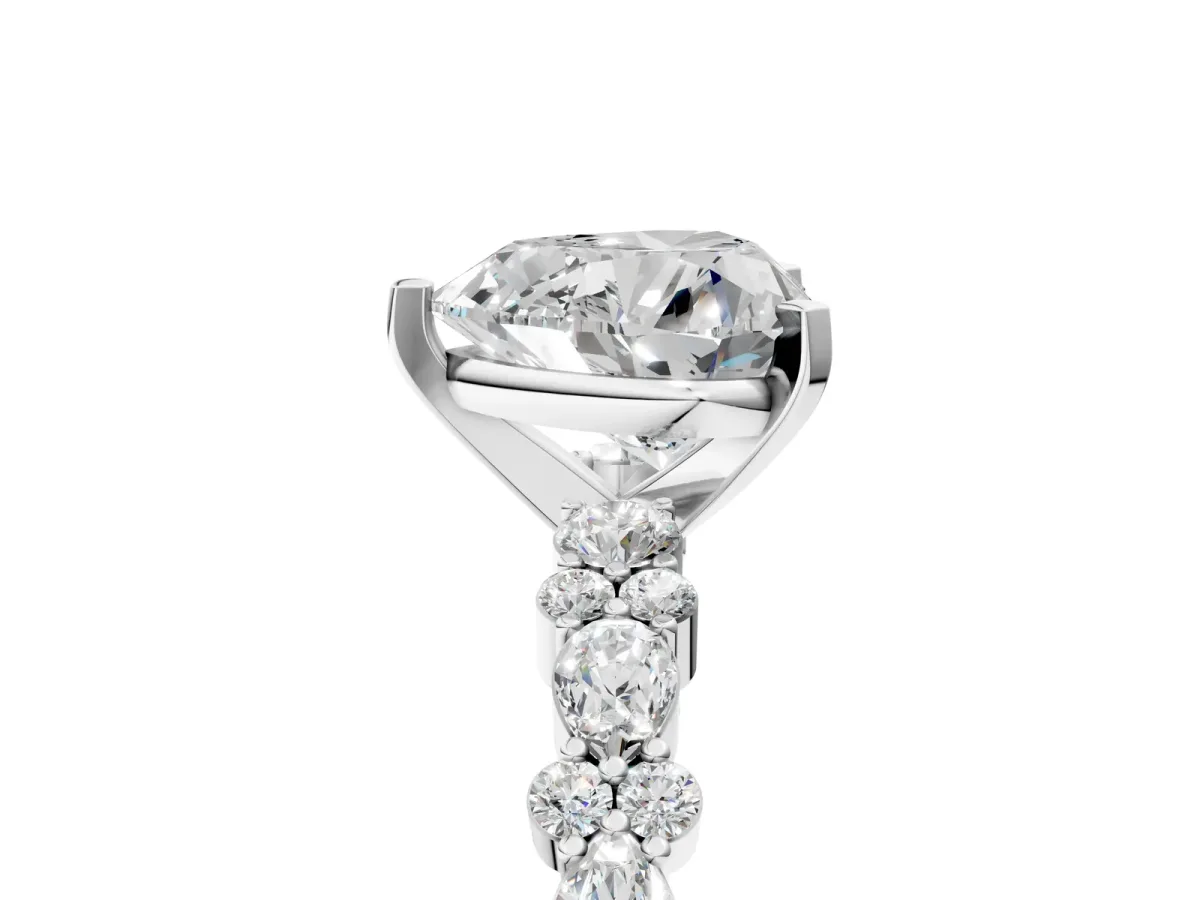 Heart Cut Diamond Side Stone Solitaire Ring with Round Moissanite and Four-Prong Setting Platinum
