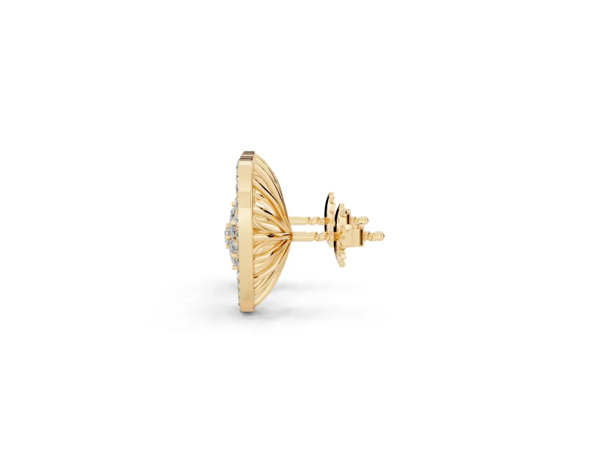 Round Diamond Open Heart Cluster Stud Earrings Yellow gold