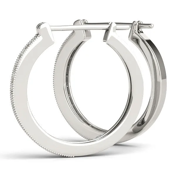 Round Diamond Pave Hoop Earrings with Milgrain Edge Silver