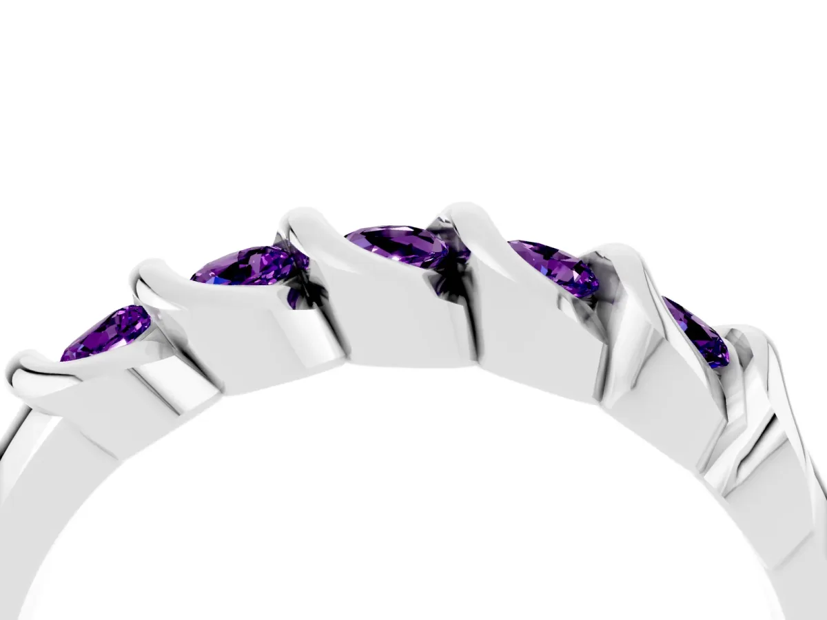 Round Amethyst Eternity Band with Twist Prong Setting White gold