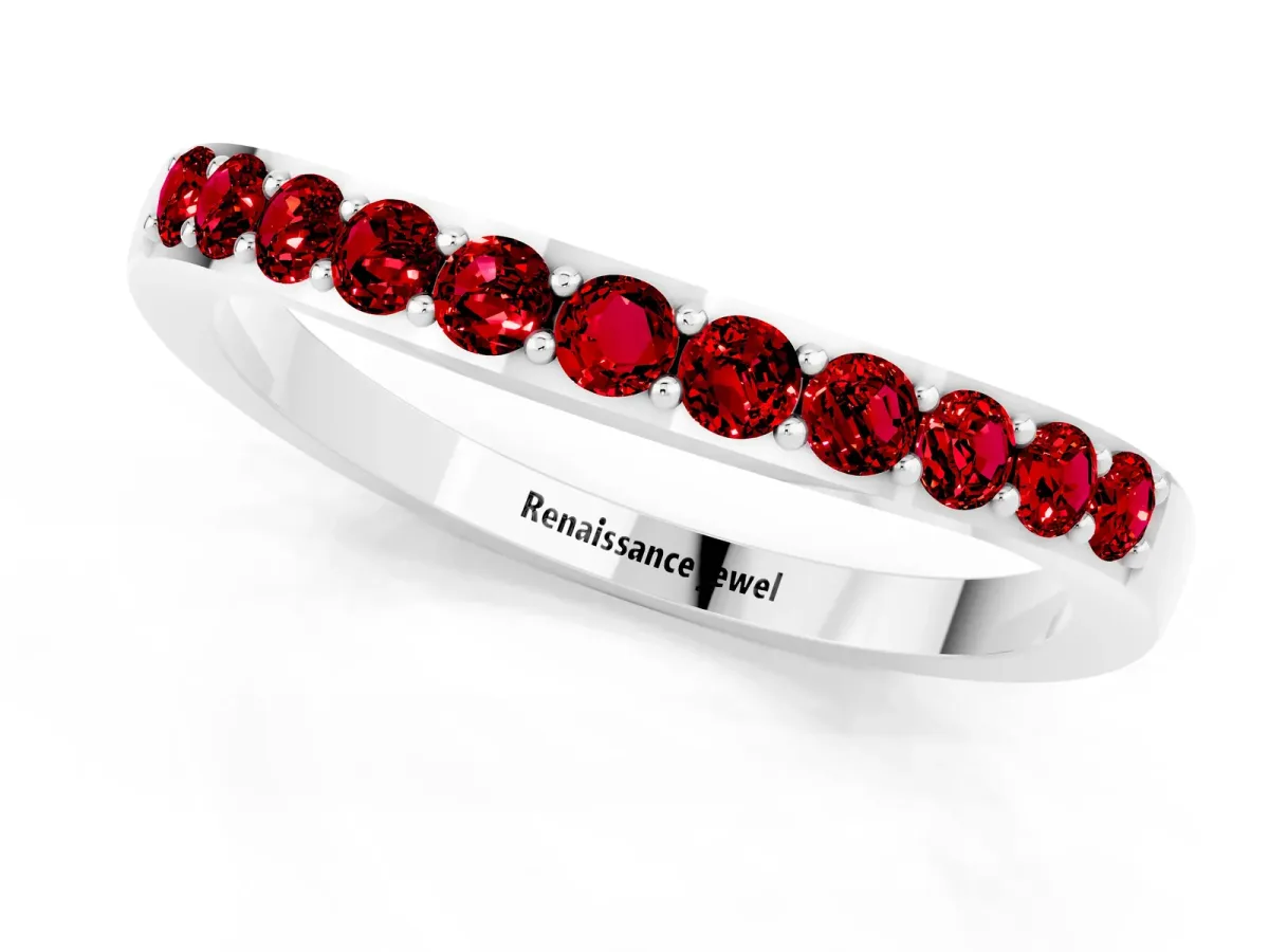 Round Ruby Curved Wedding Band with Channel Setting Silver