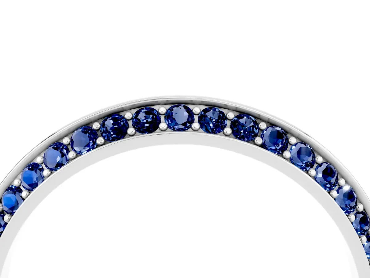 Double Row Pavé Round Blue Sapphire Eternity Band with Channel Setting Platinum
