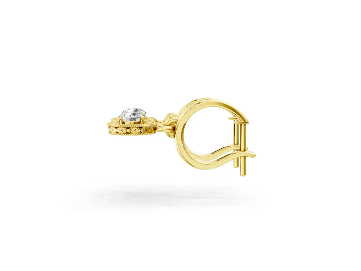 Round Cut Milgrain Bezel Set Leverback Earrings Yellow gold