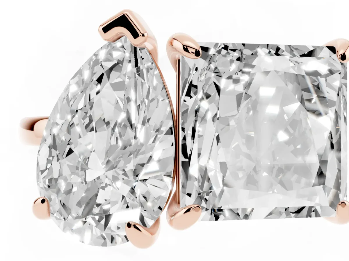 Pear and Princess Toi Moi Ring with Prong Setting and Plain Band Rose gold