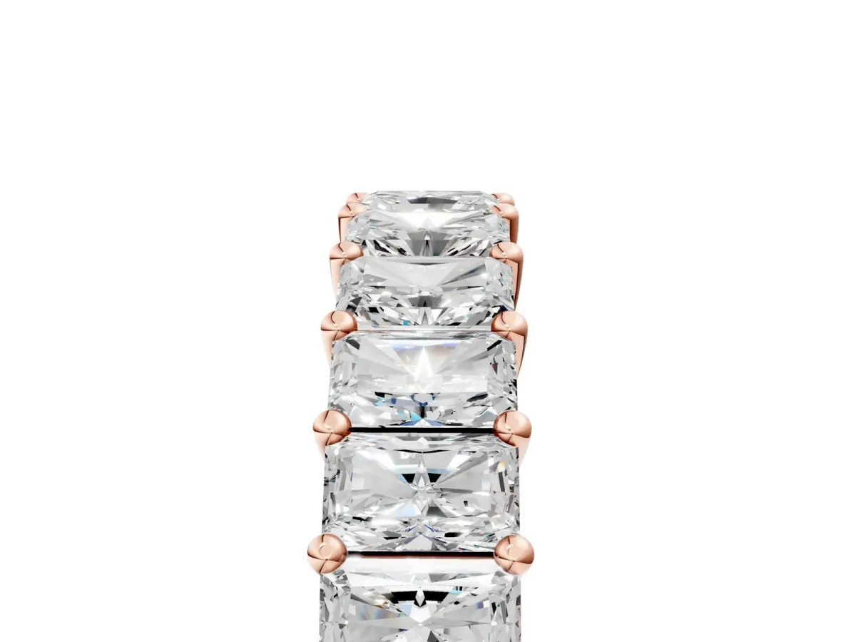 radiant Cut eternity band with shared prong setting Rose gold