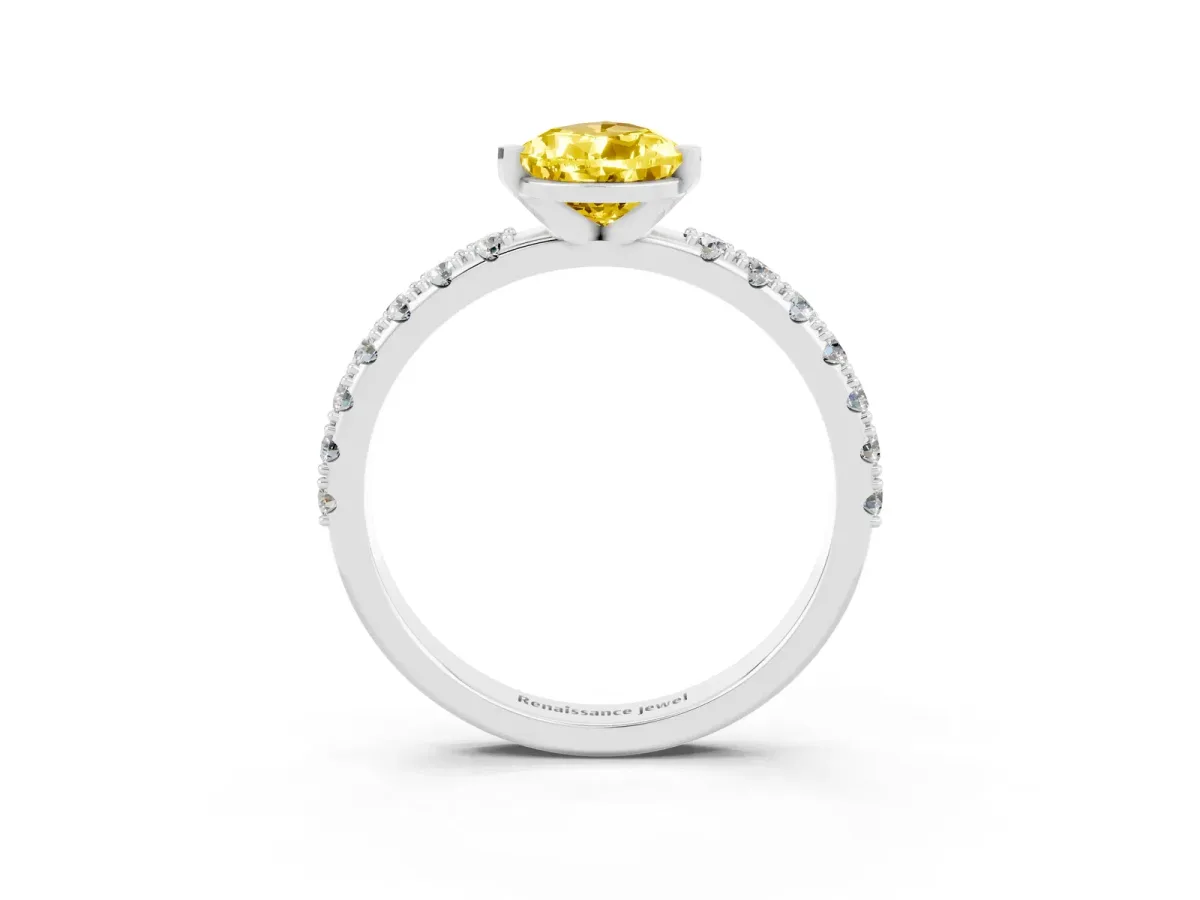 Pear Cut Yellow Sapphire Solitaire Pavé Band with Four-Prong Setting Silver