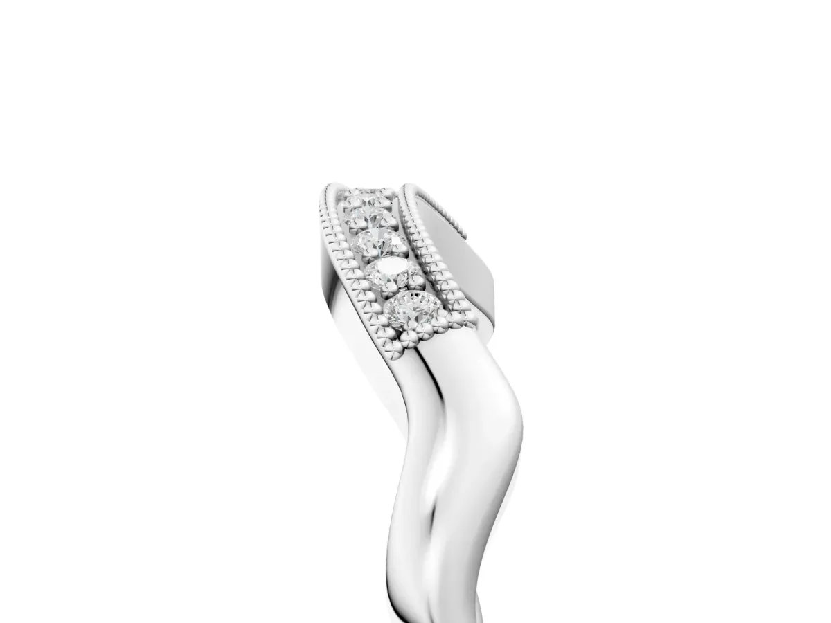 Milgrain Curved Diamond Pavé Band with Round Stones Platinum
