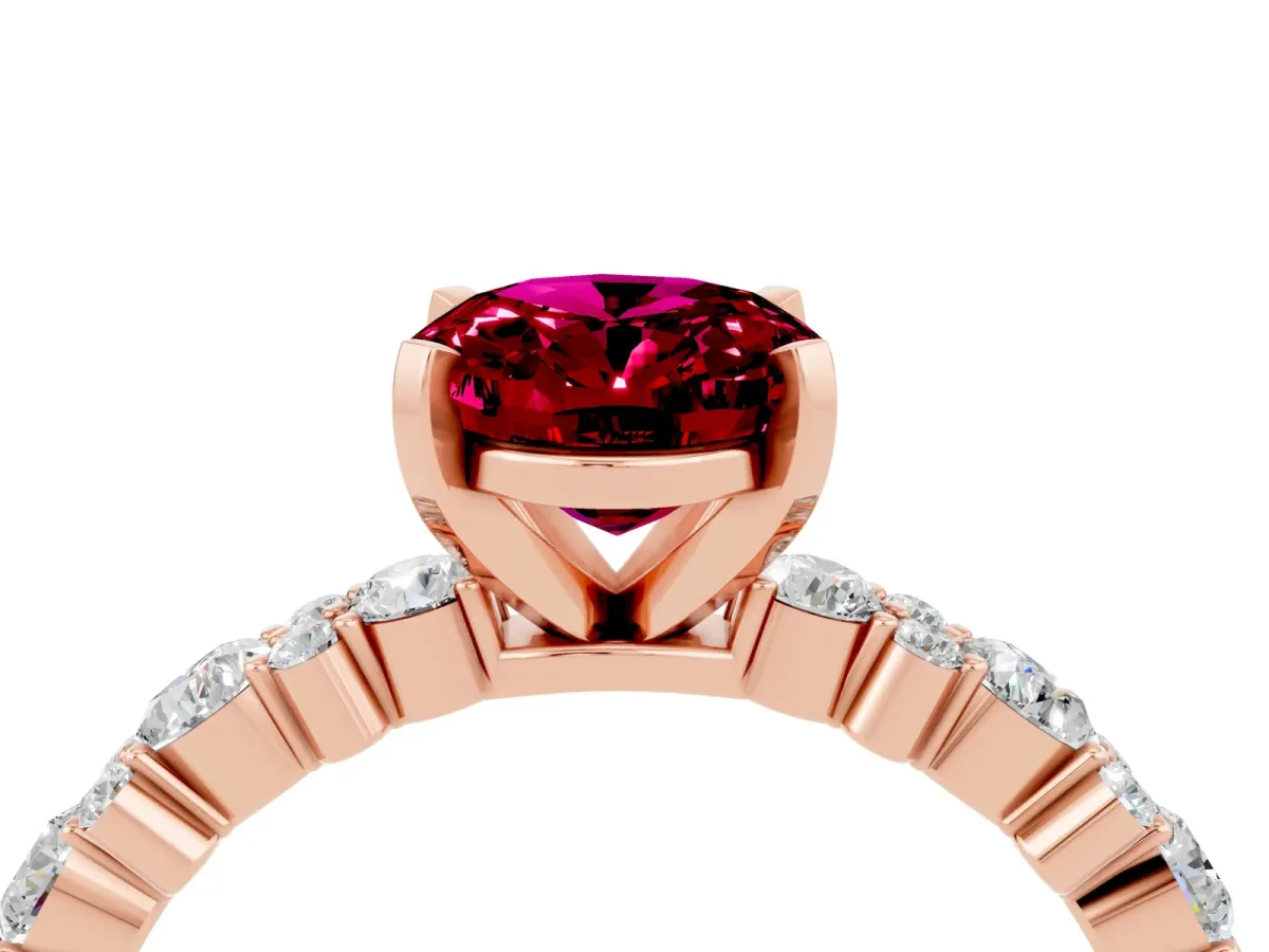 Oval Cut Garnet Side Stone Solitaire Ring with Round and Four-Prong Setting Rose gold