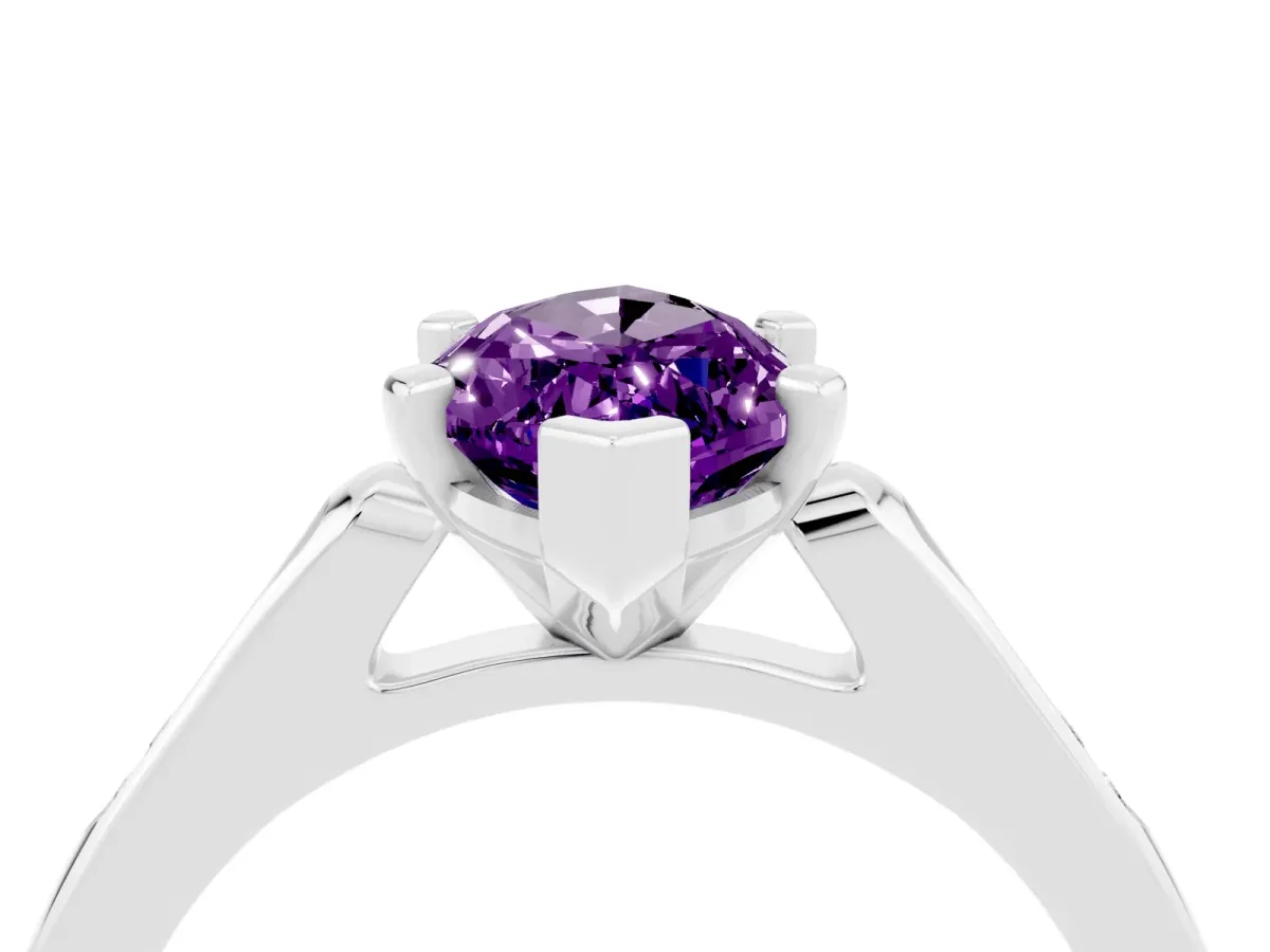 Marquise Cut Amethyst Solitaire Ring with Channel Set Round Band and Prong Setting Silver
