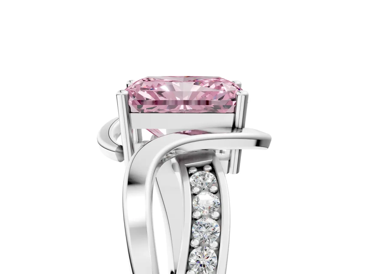 Fancy Pink Radiant Cut Solitaire Twisted Band with Prong Setting Platinum