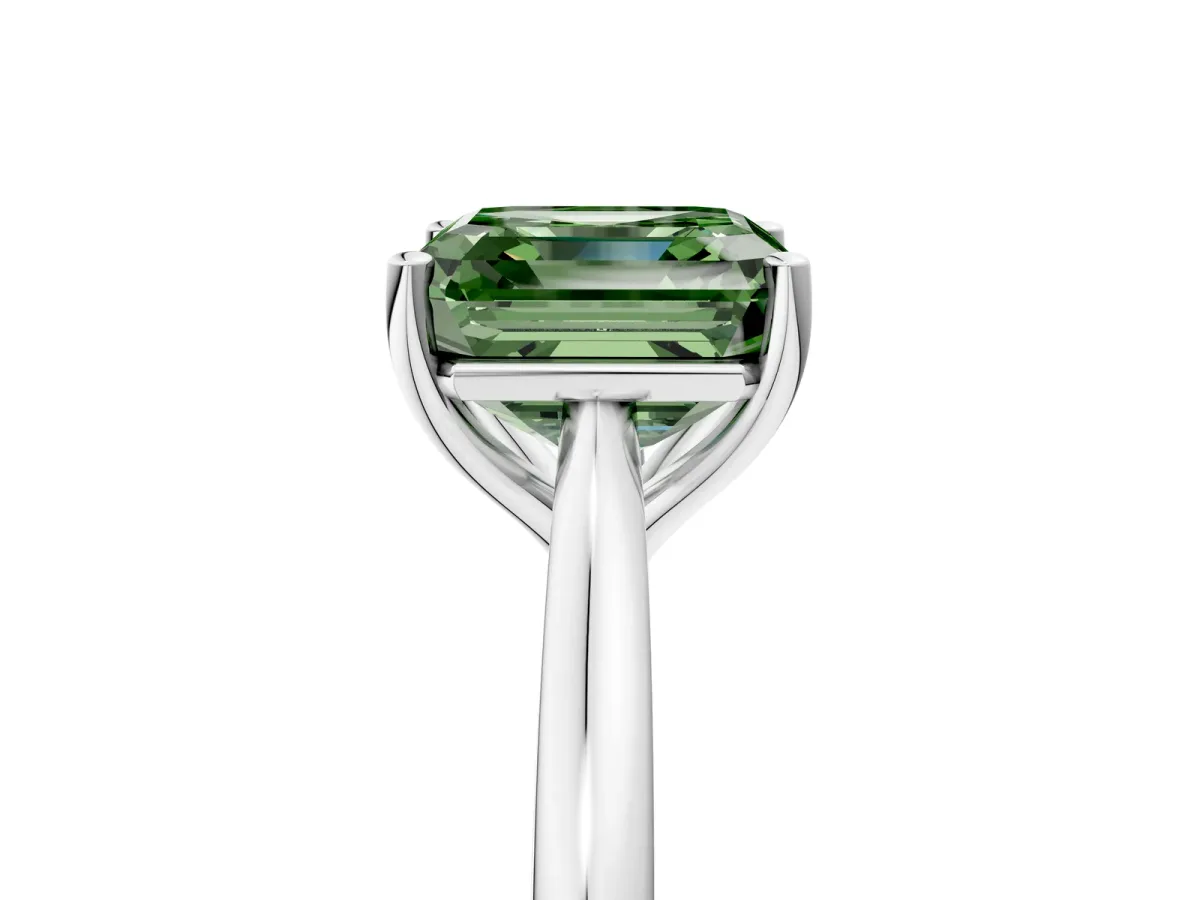 Fancy Green Asscher Cut Cut Solitaire Ring with Cathedral Band and Four-Prong Setting Platinum