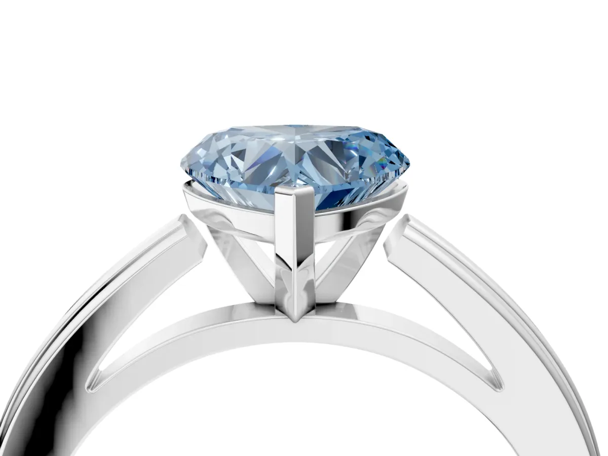 Fancy Blue Heart Cut Solitaire Diamond Ring with Four-Prong Setting and Classic Band Platinum