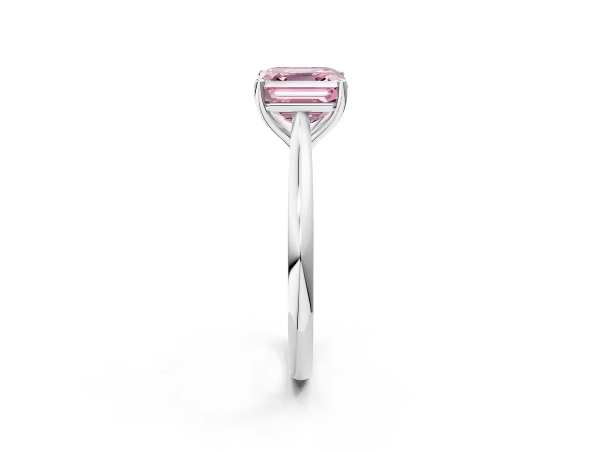 Fancy Pink Asscher Cut Cut Solitaire Ring with Cathedral Band and Four-Prong Setting Platinum