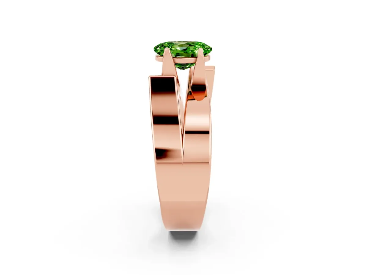 Modern Tension Set Oval Cut Peridot Solitaire Wide Band Ring Rose gold