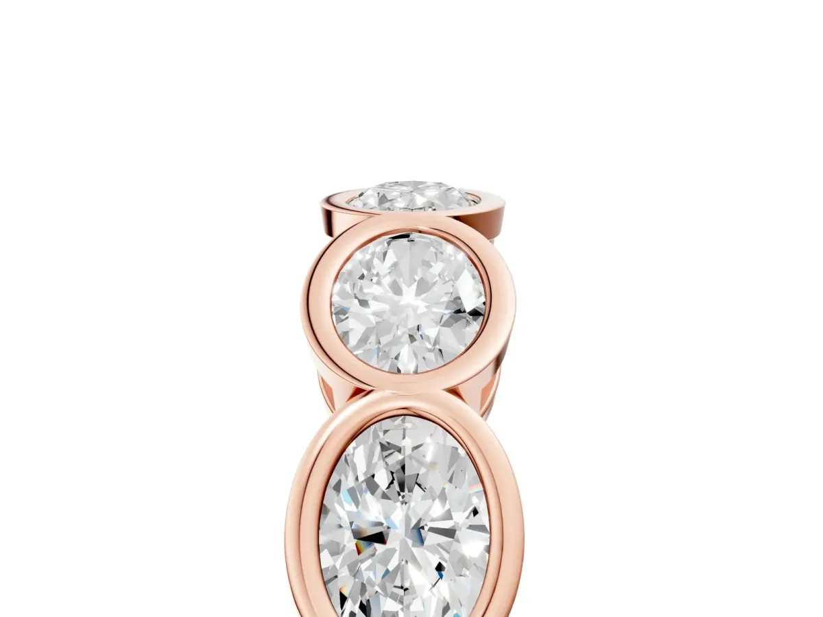 Oval Diamond Bezel Set Eternity Wedding Band Rose gold