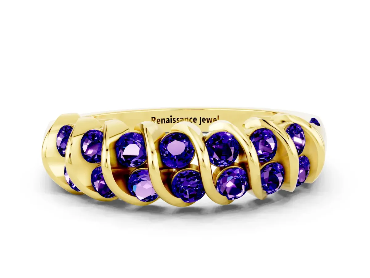 Channel Set Round Tanzanite Multi-Row Band Yellow gold
