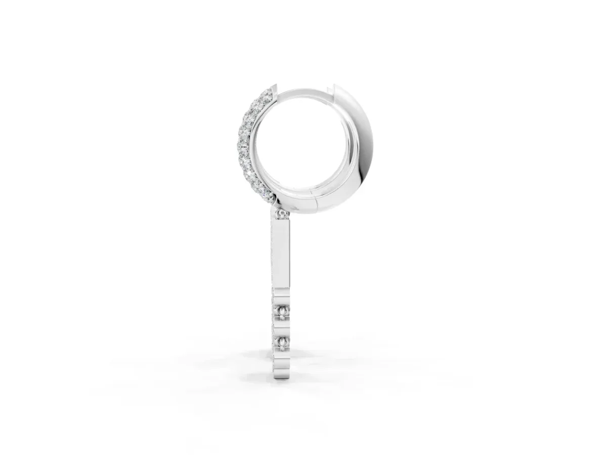 Round Diamond Initial N Huggie Hoop Earrings Platinum
