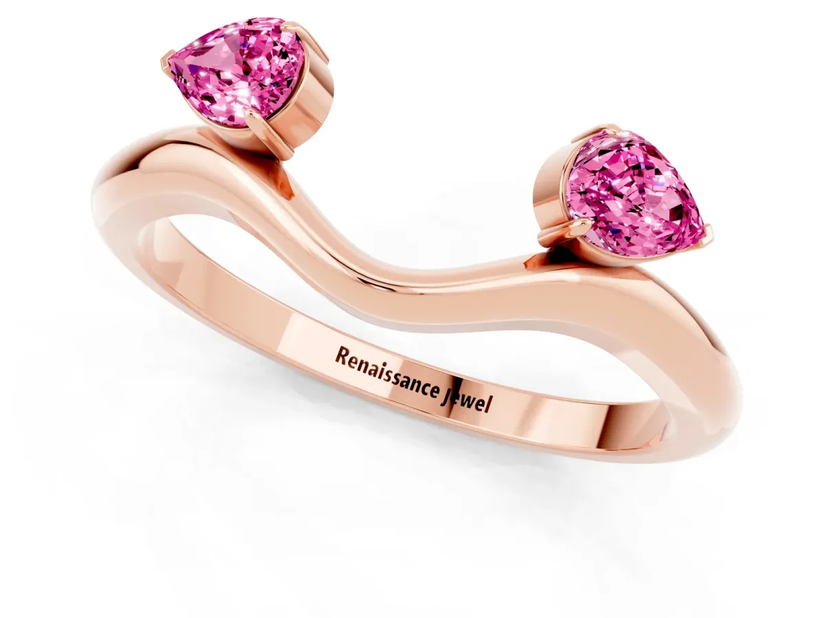 Pear Cut Pink Sapphire Two-Stone Open Band Ring with Prong Setting Rose gold