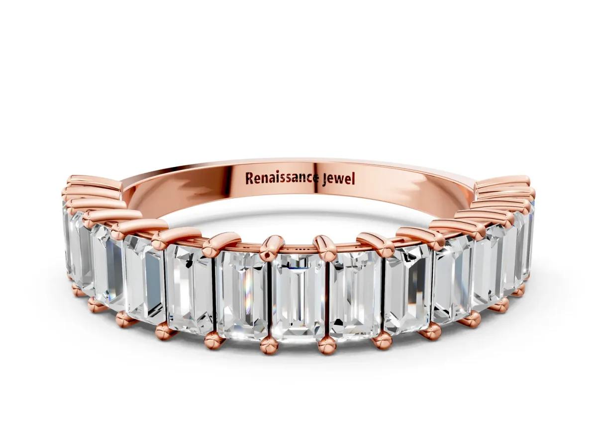 Baguette Cut Half Eternity Band with Shared Prong Setting Rose gold