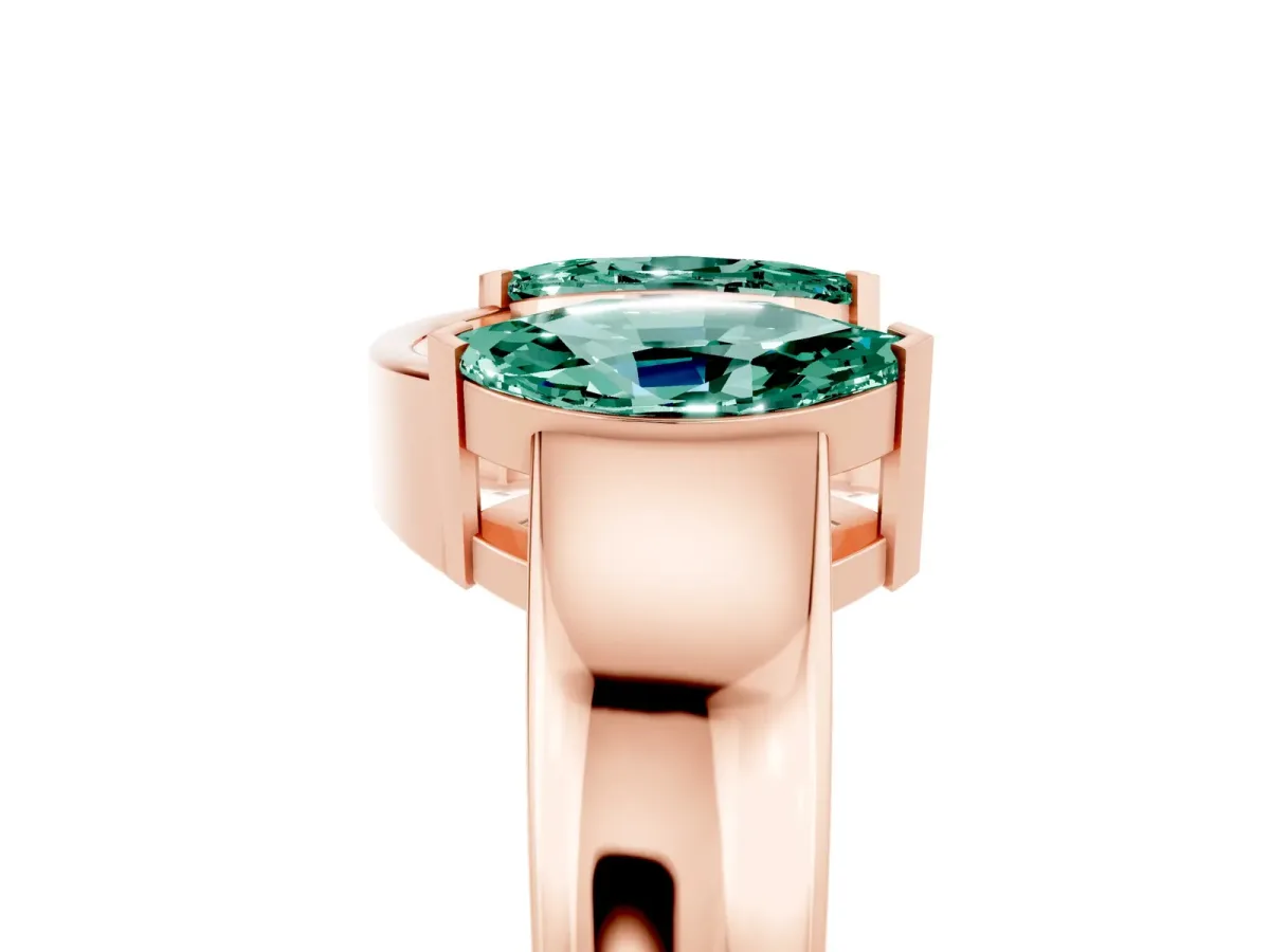 Marquise Green Sapphire Open Band Ring with Tension Setting Rose gold