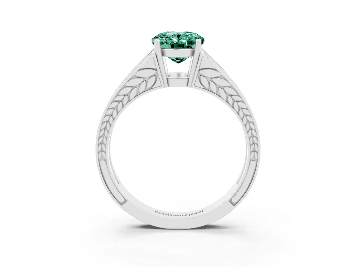Oval Cut Green Sapphire Split Shank Ring with Pavé Band and Four-Prong Setting White gold