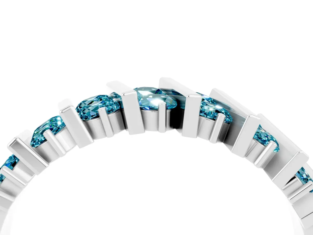 Channel Set Round Blue Topaz Anniversary Band with Vertical Prongs Silver