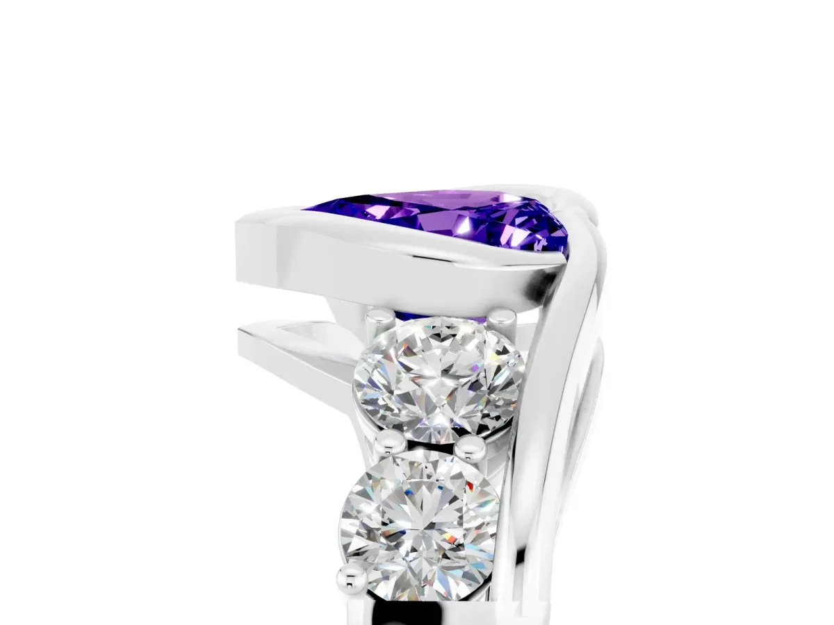 Bezel Set Heart Cut Tanzanite Bypass Ring with Round Accents Silver