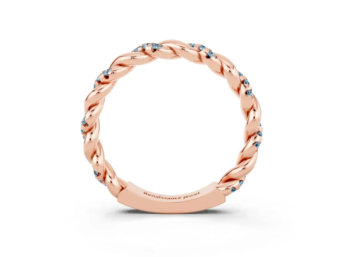 Twisted Pavé Round Aquamarine Eternity Band Rose gold