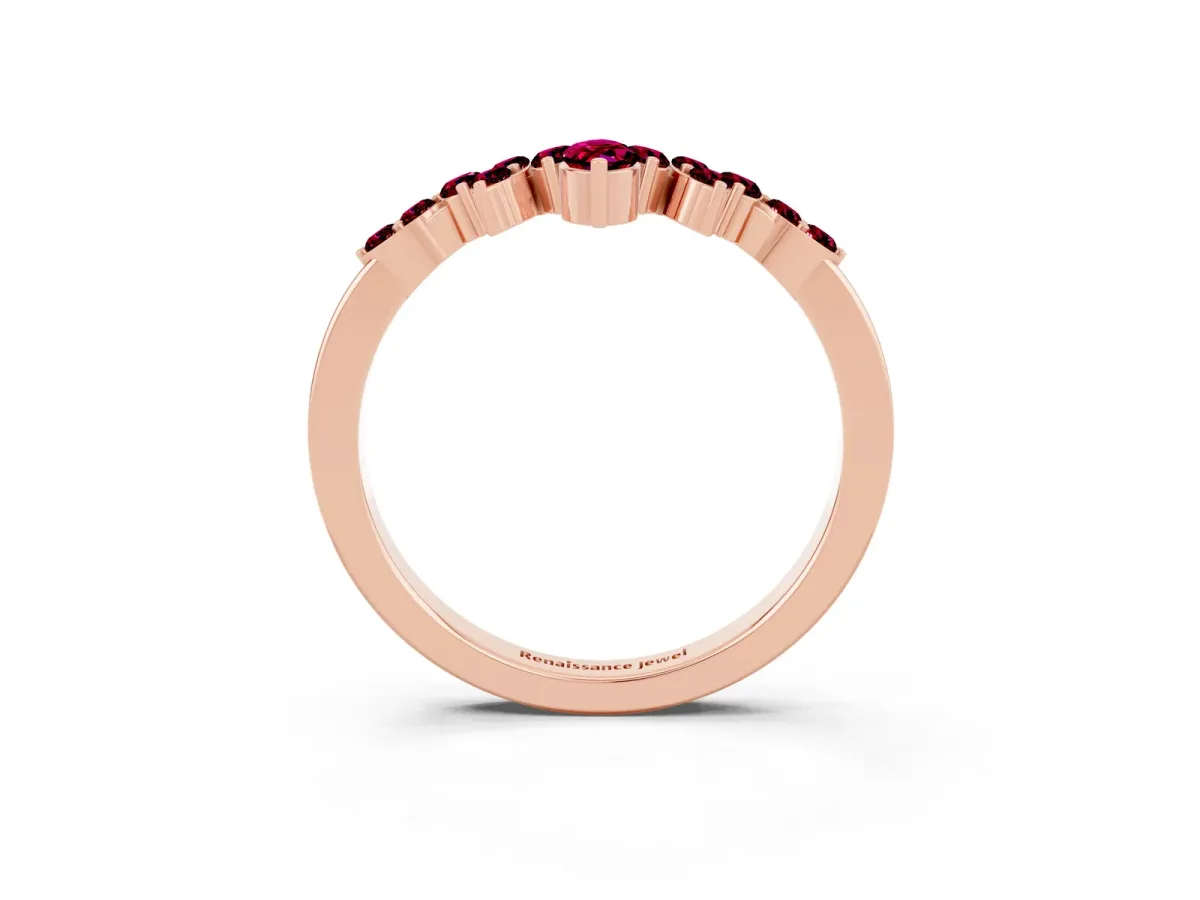 Marquise and Round Garnet Chevron Band with Prong Setting Rose gold
