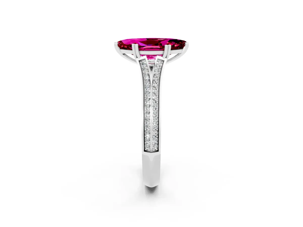 Marquise Cut Garnet Split Shank Engagement Ring with Pavé Band White gold