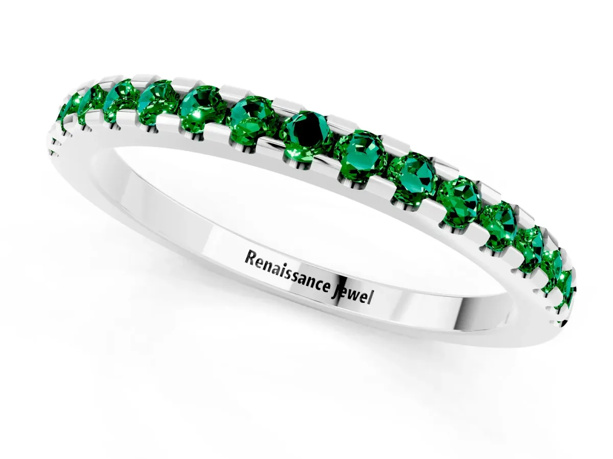 Round Emerald Pavé Set Eternity Band with Micro Prong Setting Silver