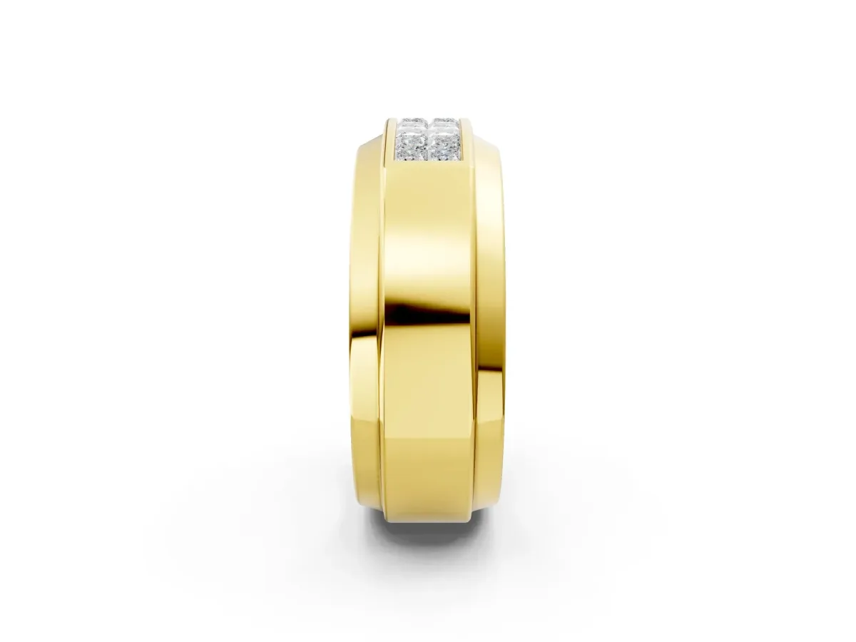 Princess Diamond Pavé Panel Mens Band Yellow gold