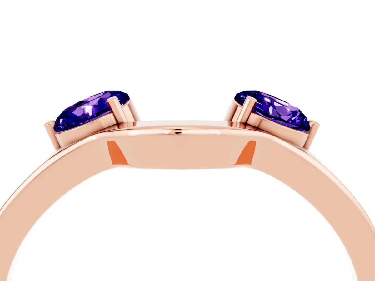 Dual Round Tanzanite Open Band Ring with Prong Setting Rose gold