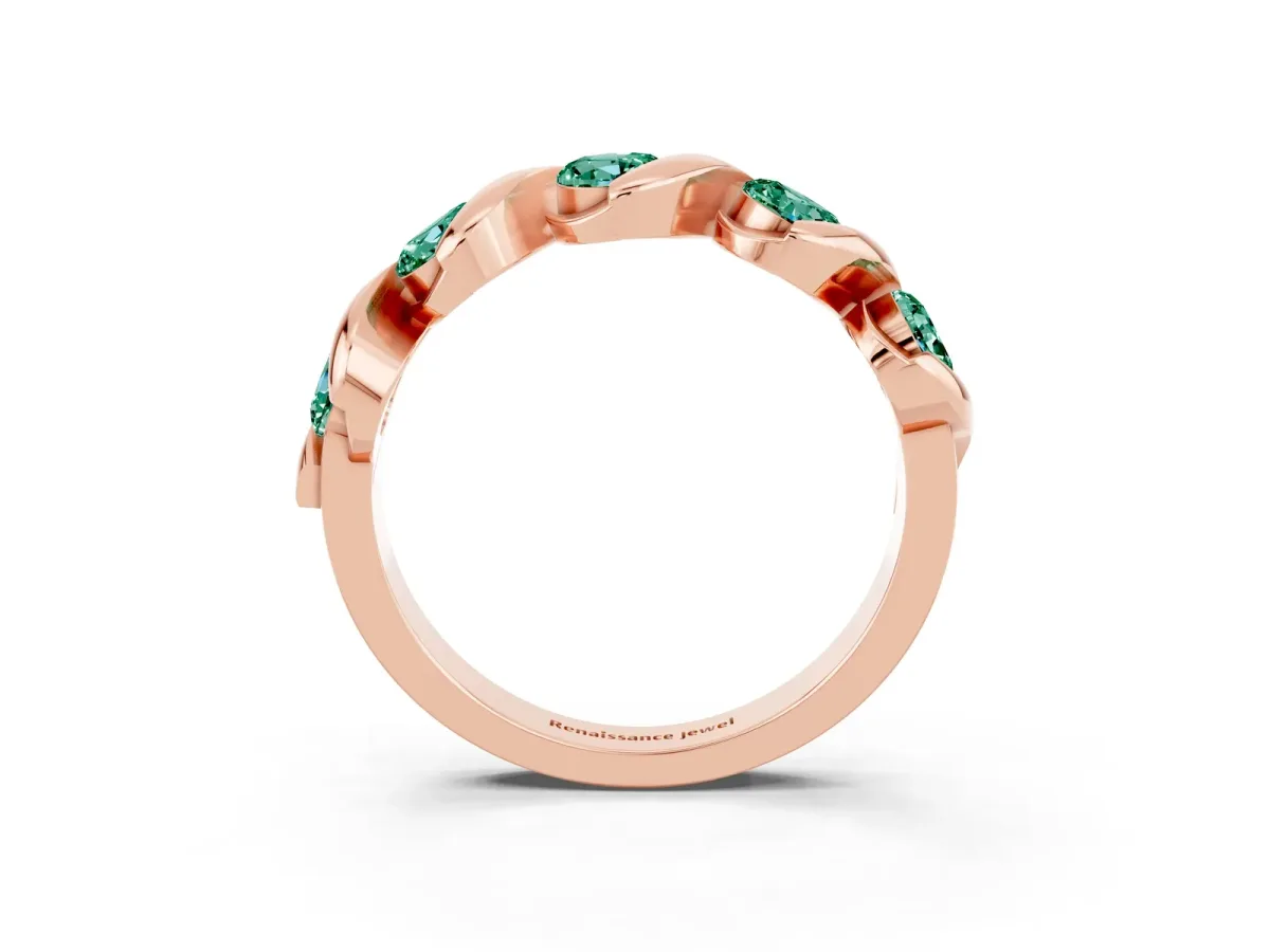Round Green Sapphire Wave Band with Channel Setting and Shared Prongs Rose gold