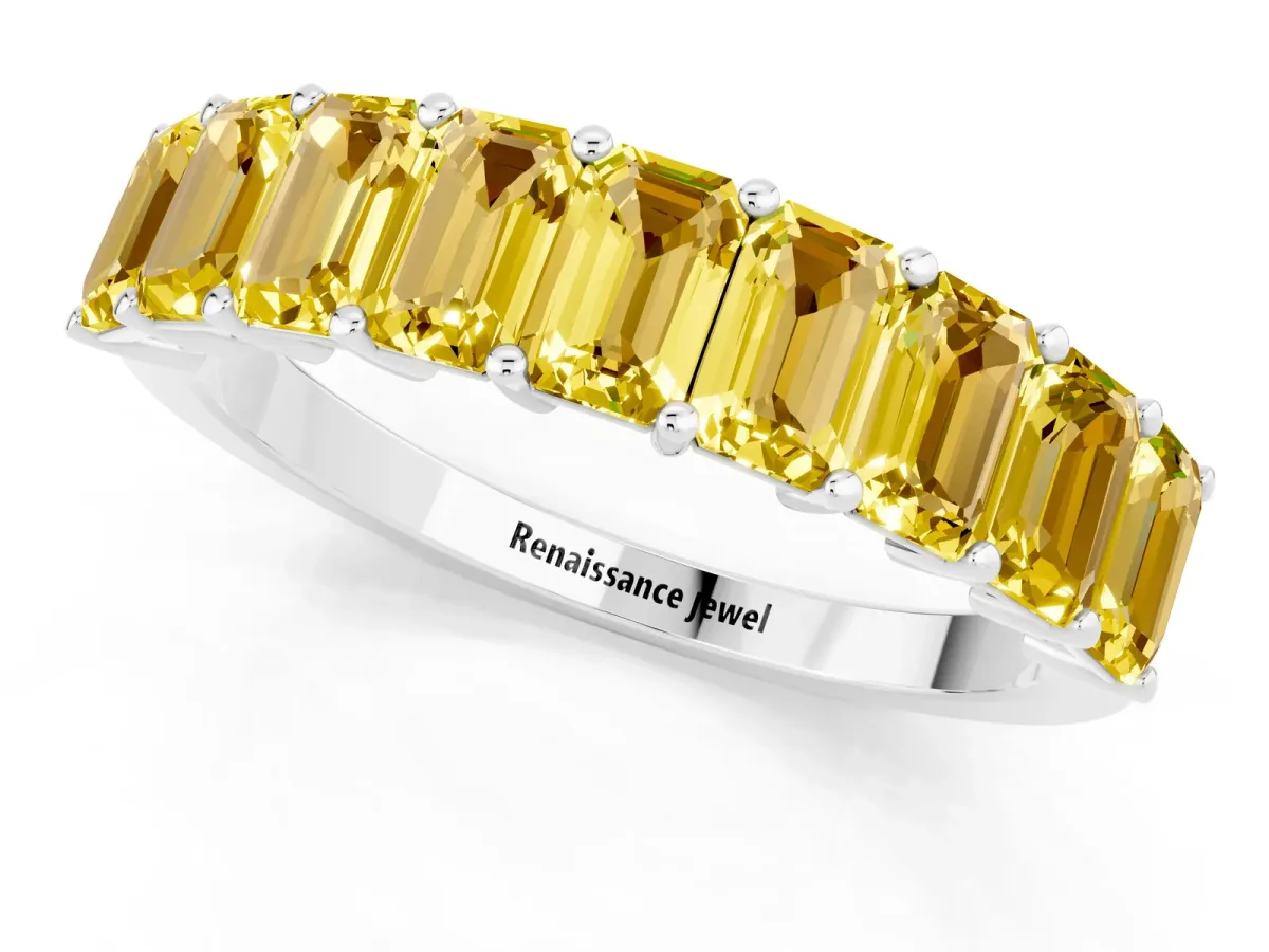 Emerald Cut Yellow Sapphire Prong-Set Eternity Band Silver