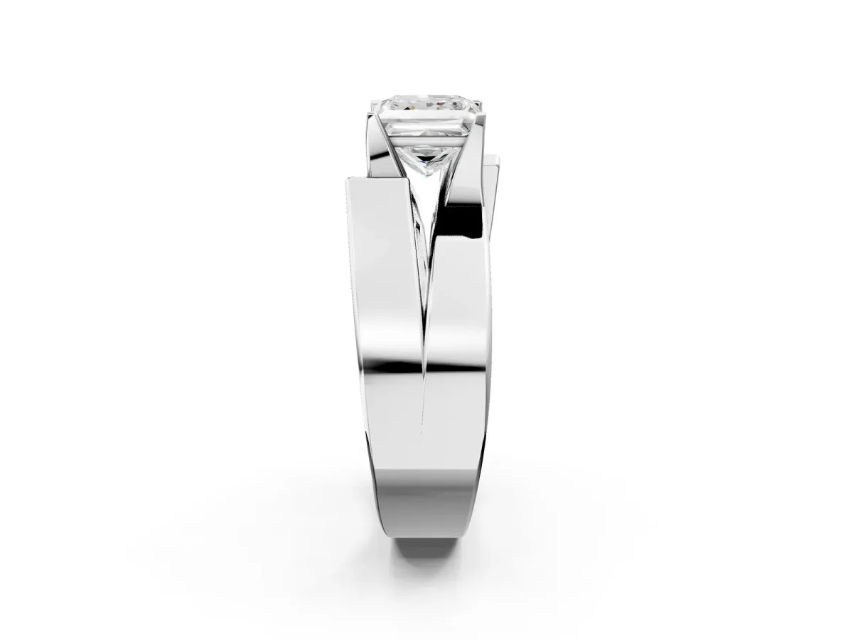 Modern Tension Set Princess Cut Diamond Solitaire Wide Band Ring Silver