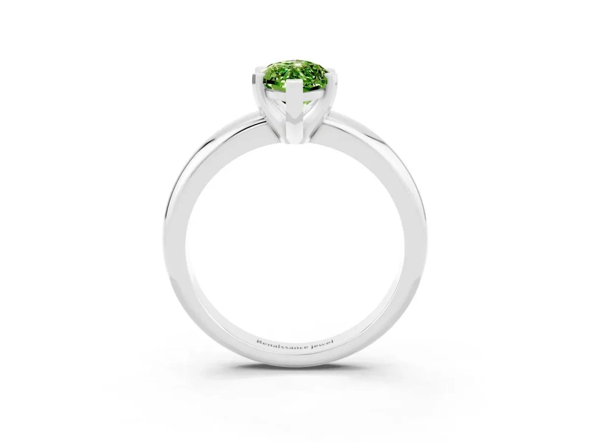 Marquise Cut Peridot Solitaire Engagement Ring with Round Band and Four-Prong Setting Silver