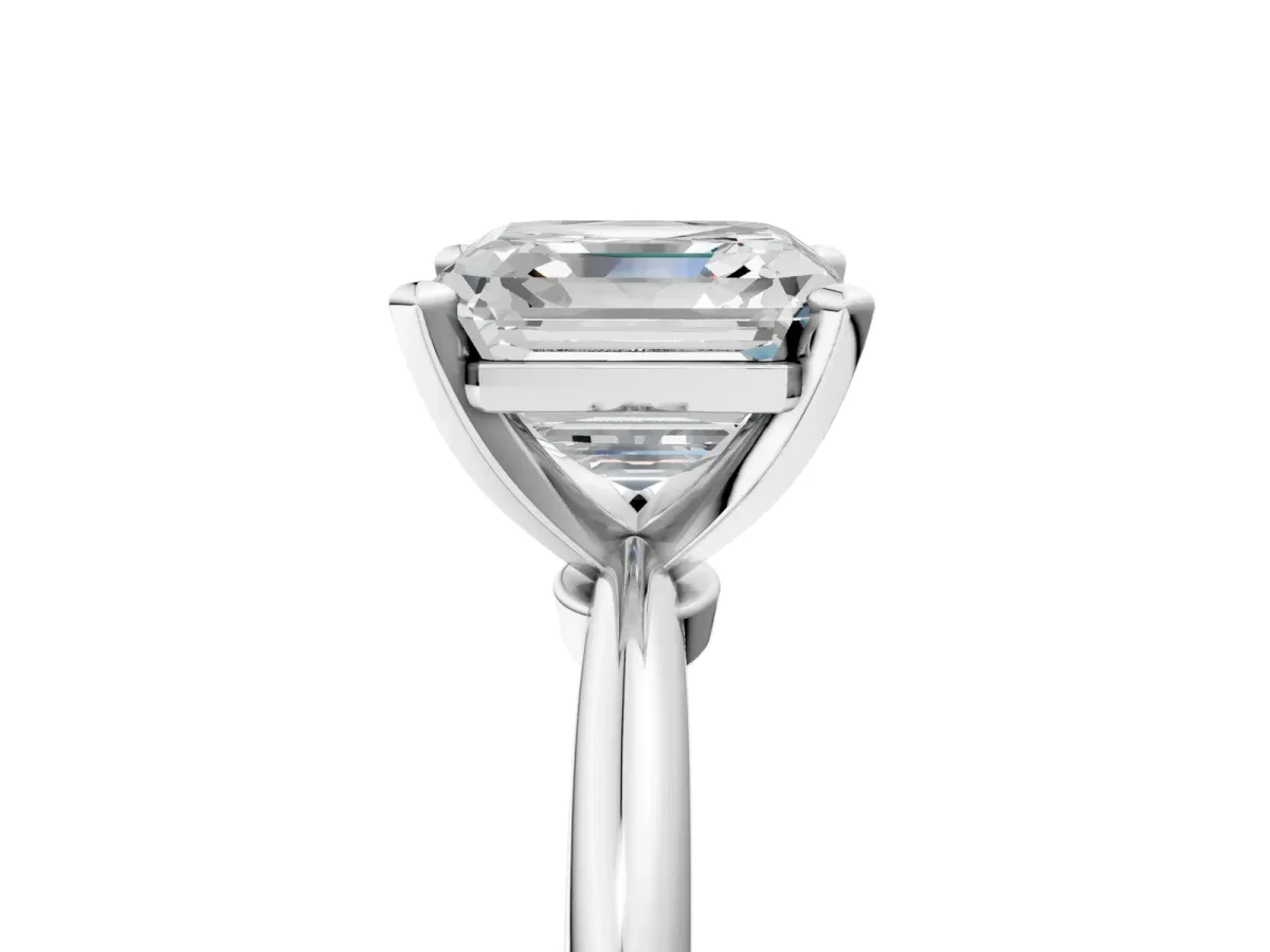 Asscher Cut Diamond Solitaire Ring with Six-Prong Setting and Classic Band Silver