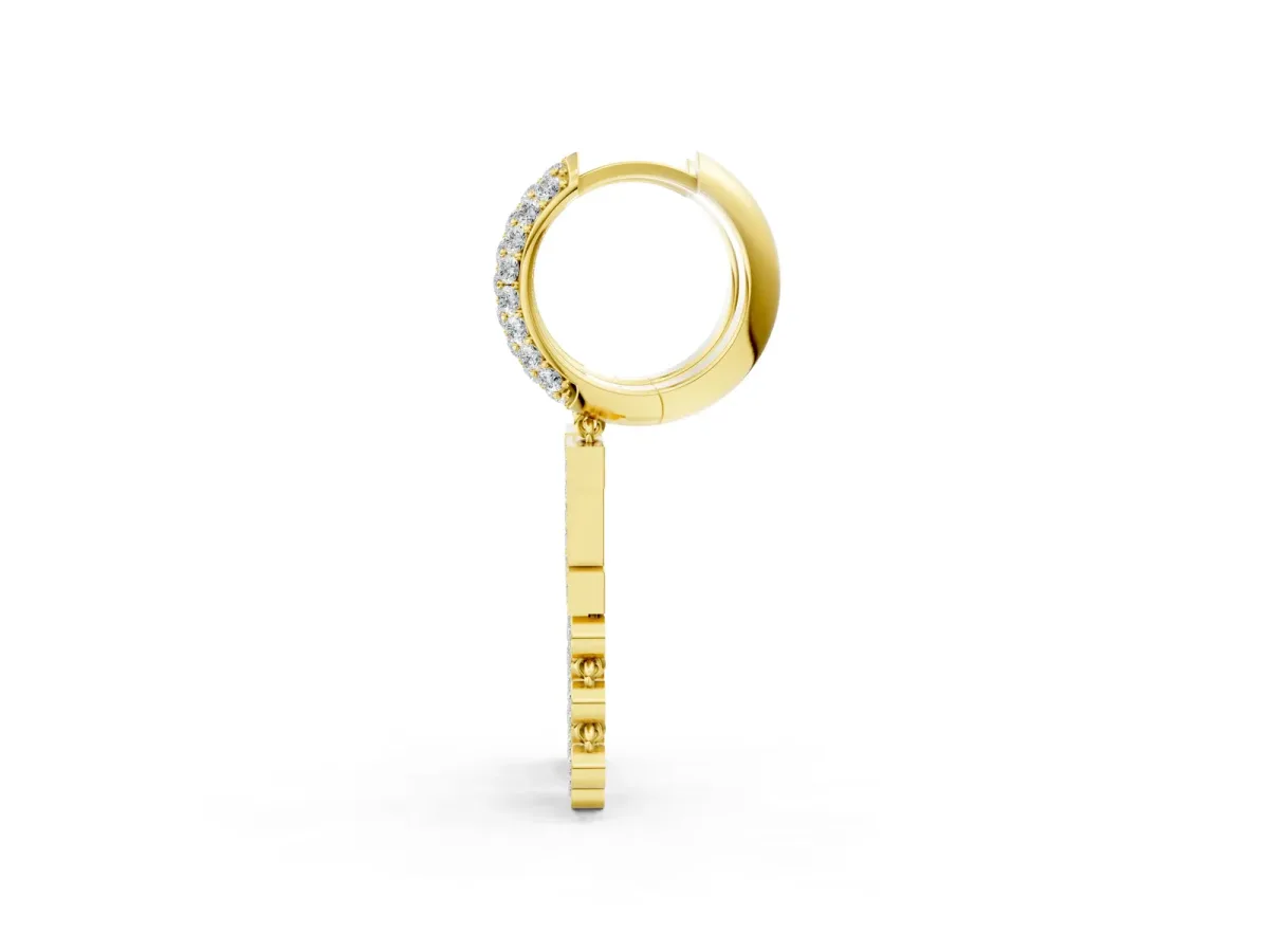 Round Diamond Initial I Huggie Hoop Earrings Yellow gold
