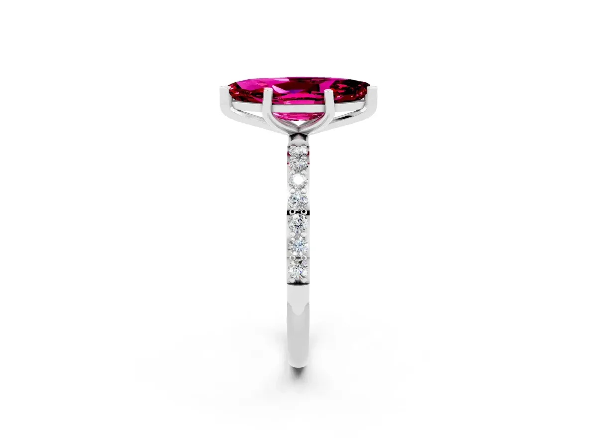 Marquise Cut Garnet Solitaire Ring with Round Pavé Band and Prong Setting Silver