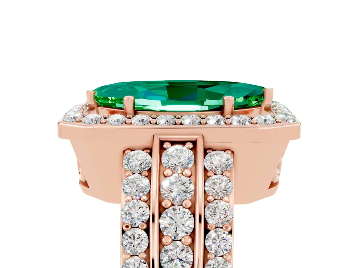 Marquise Cut Halo Emerald Ring with Round Split Shank and Prong Setting Rose gold