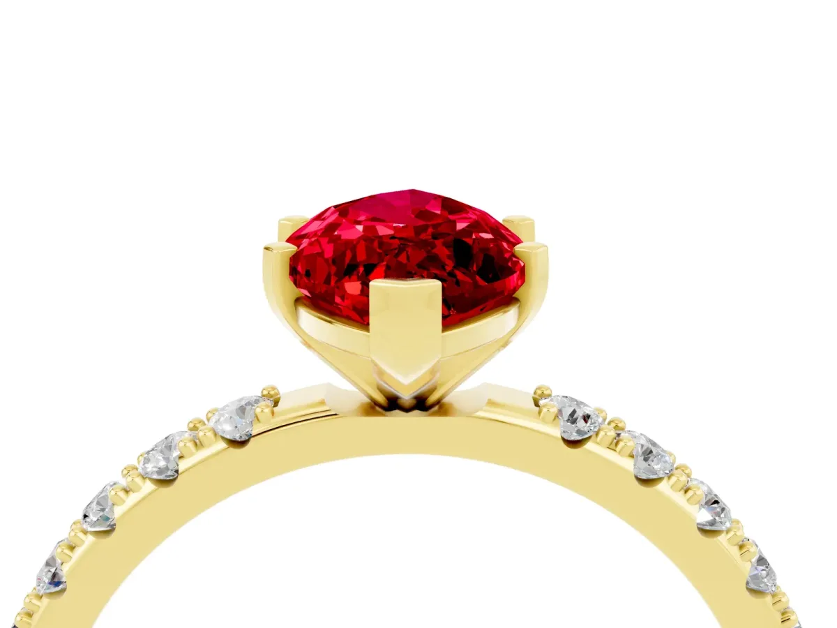 Marquise Cut Ruby Solitaire Pavé Band with Four-Prong Setting Yellow gold