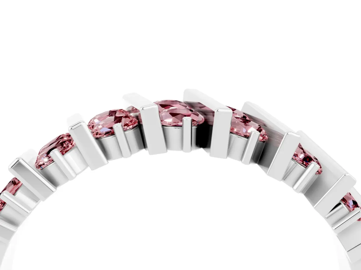 Channel Set Round Morganite Anniversary Band with Vertical Prongs Silver