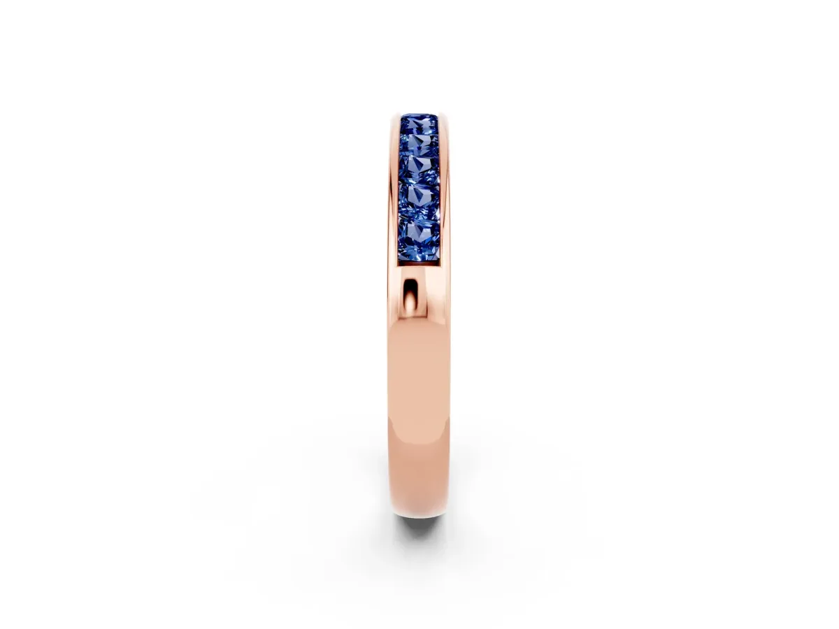 Channel Set Princess Cut Blue Sapphire Eternity Band Rose gold