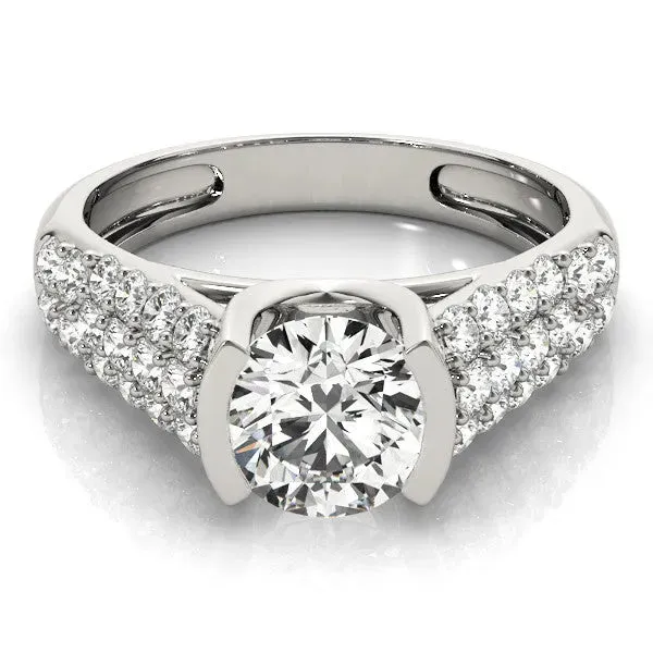 Round Cut Cut Diamond Channel Set Pave Band with Tension Prong Setting Silver