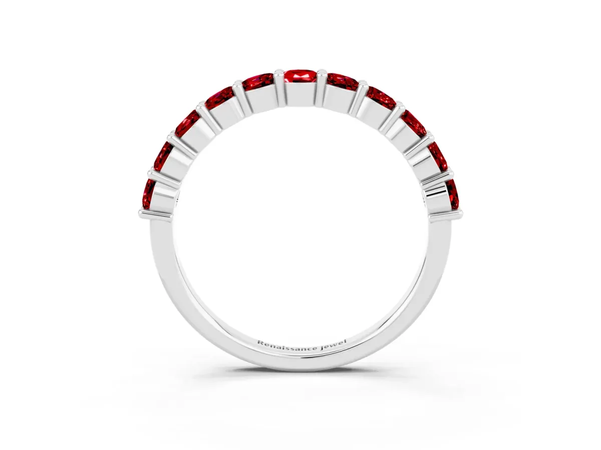 Round Ruby Half Eternity Band with Prong Setting Silver